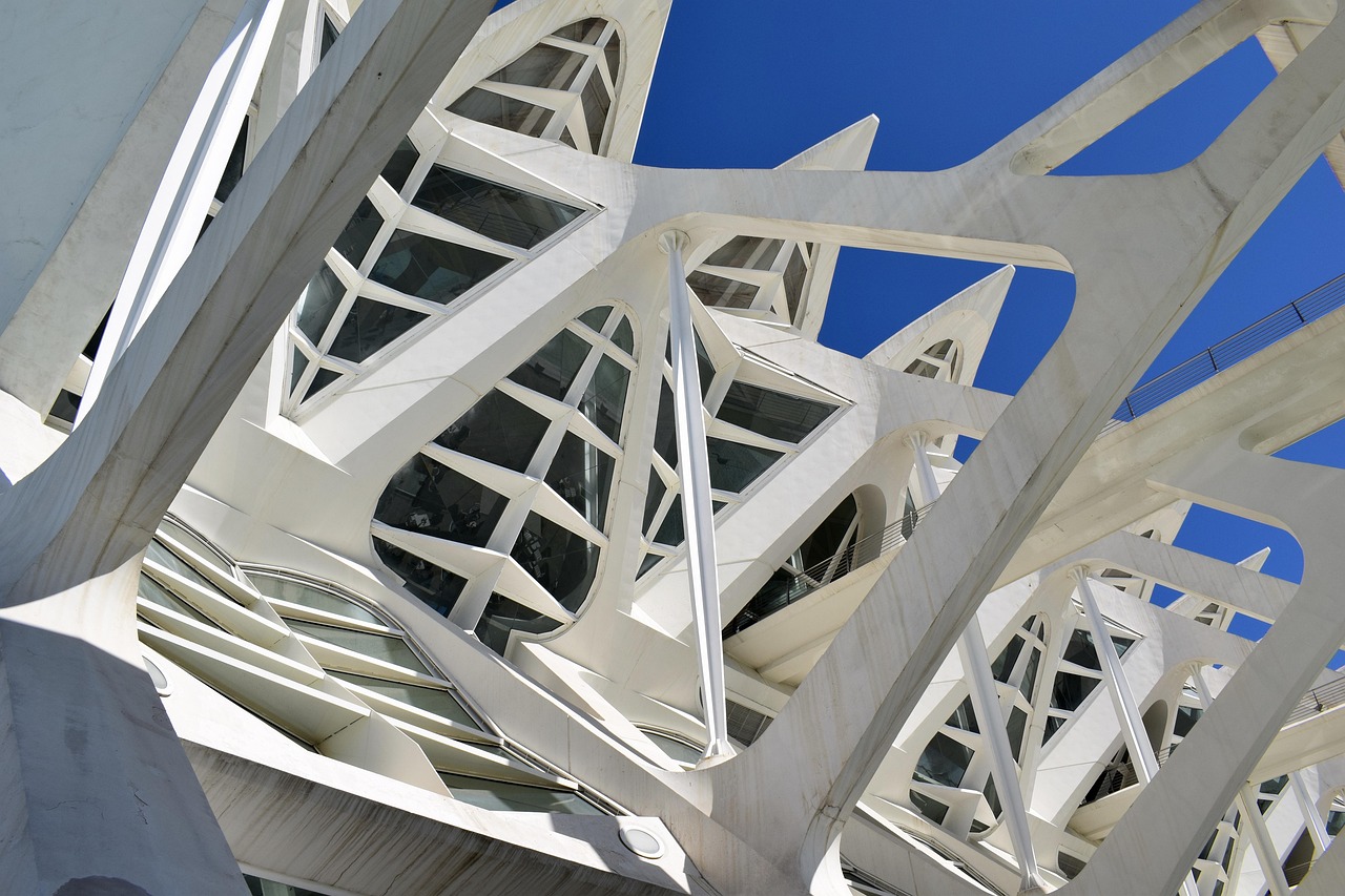 arquitetura, transportes, contemporâneo, viagens, negócios, ao ar livre, edifício, céu azul, design, futurista, moderna, cidade, valencia, arte, ciências, museu, calatrava, europa, perspectiva, arquitetura moderna, modernista