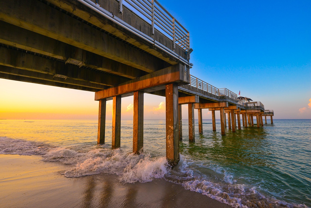 orange beach, alabama, bridge, sunset, gulf shores, nature, pier