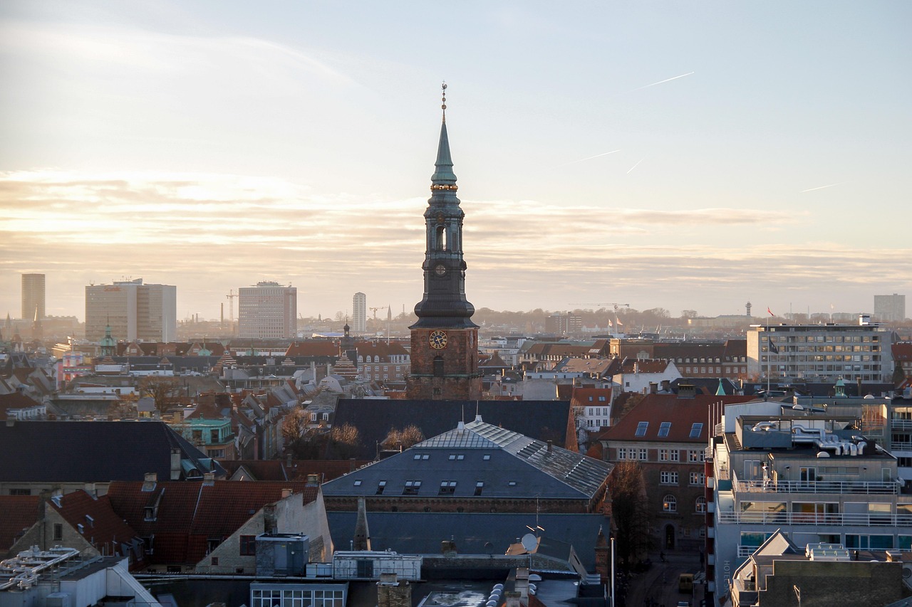 köpenhamn, danmark, arkitektur, byggnader, älskling, stad, urban, europa, natur, kyrka, solnedgång, runda tornet, skyline, europeiska, torn, horisont, holiday