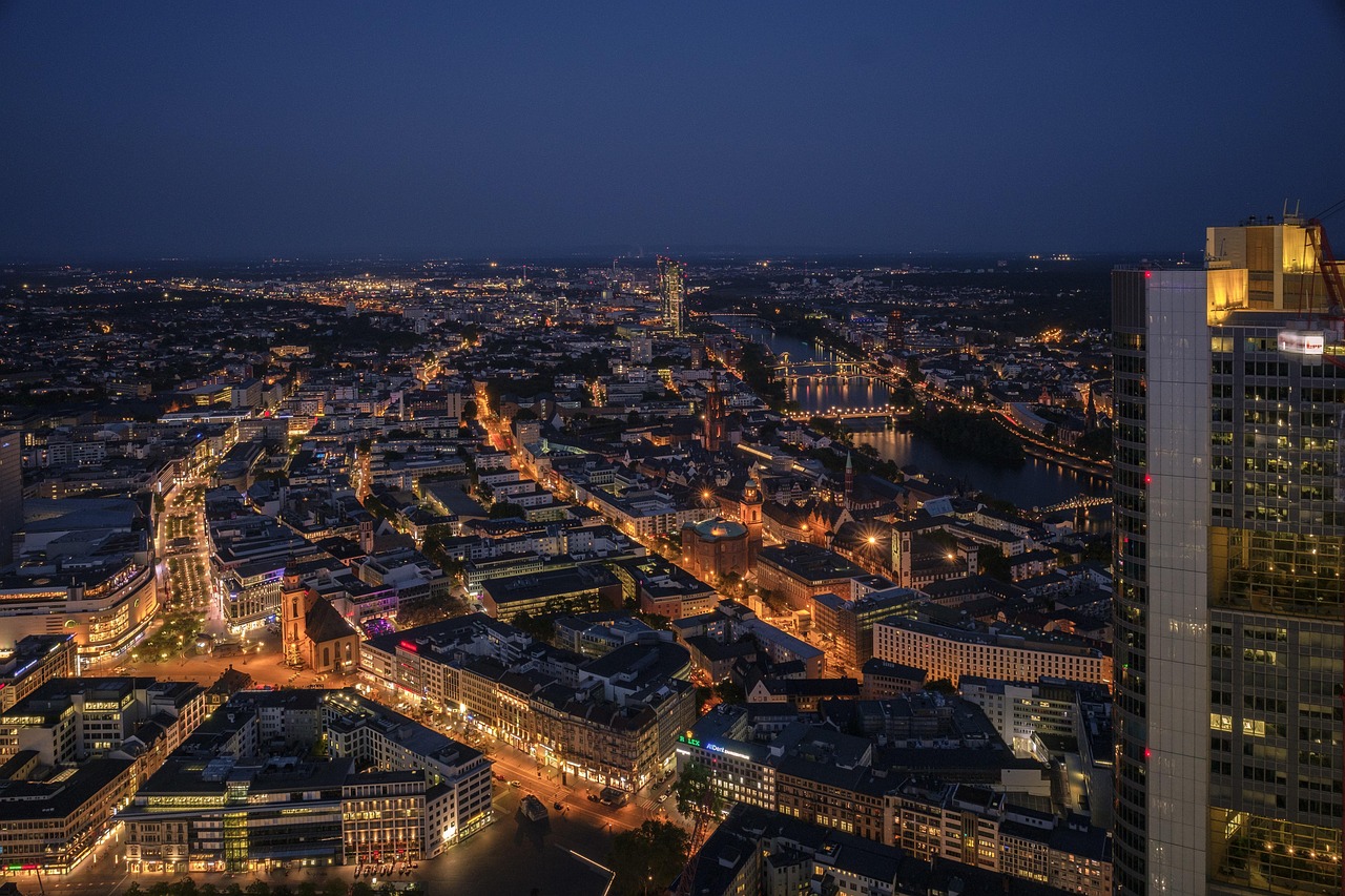 skyline, straßen, stadt, stadtbild, wolkenkratzer, hochhaus, abenddämmerung, dämmerung, nacht, lichter, frankfurt, deutschland, frankfurt, frankfurt, frankfurt, frankfurt, frankfurt