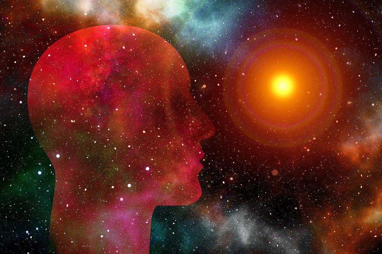 galaxy, head, nature, man, being, abstract, universe, lens flare, sun, psychology, philosophy, god's twilight, background, stars, cosmos, space, imagination, planets, fog, design