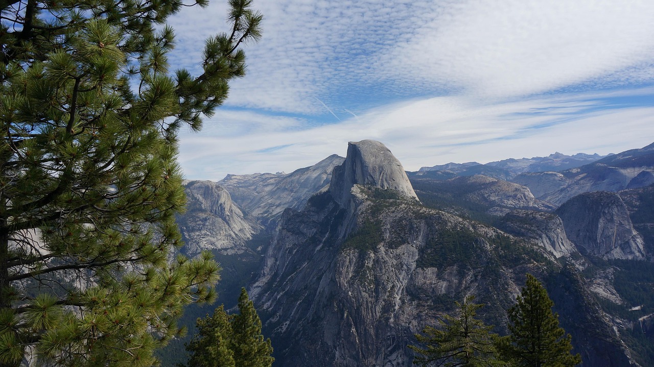 usa, america, yosemite, national park, california, nature, reflections, landscape, mountains, stone, clouds, half dome, mountain, view, peak, famous