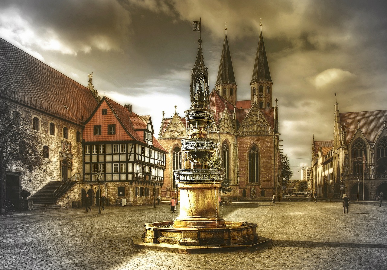 brunswick, historické centrum, dolné sasko, historický, budova, architektúra, centrum mesta, krov, starý, fasáda, hrazdený dom, stredovek, staré mesto na trhu, mestské námestie, okres, pamätník