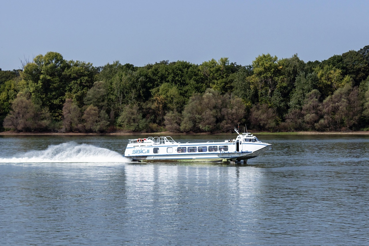 hydrofoil, cruise ship, tourist boat, ship, watercraft, nature, speed, transport, tourism, water, river, danube, travel