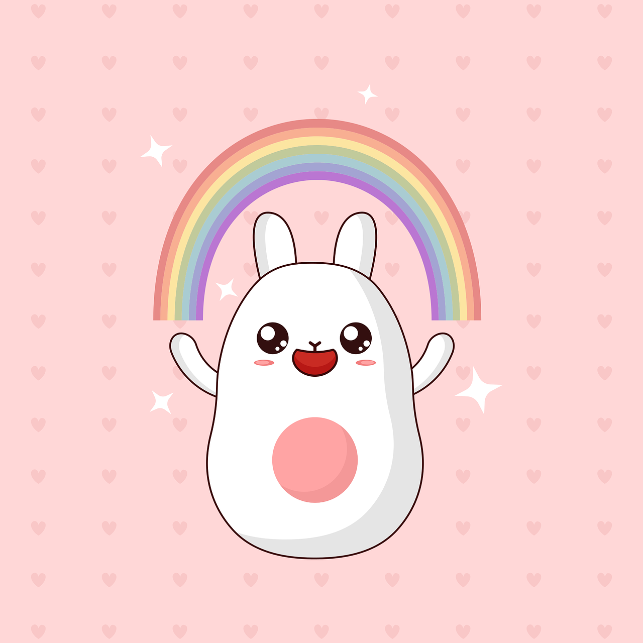 konijn, natuur, regenboog, zoet, vrolijk, haas, kind, kawaii, schattig, tekenfilm, japans, kinderen, chibi, baby, huiselijk, dier, lapin, roze, dol zijn op, huisdier, schattig behang
