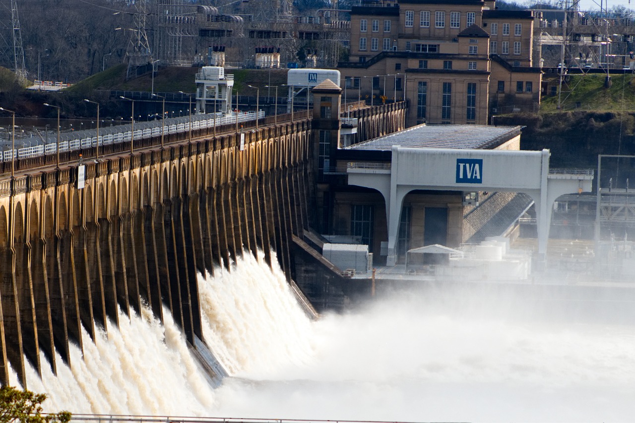 dam, nature, water, river, tennessee, landscape, boat, alabama, waterfall