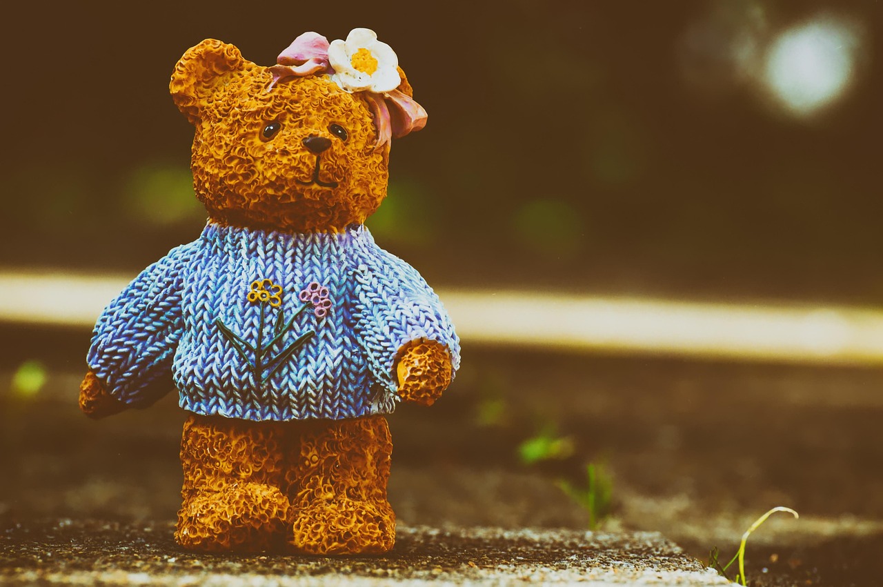little bear, artificial stone, cute, knitted sweater, knitted, funny, figure, fun, teddy, bear