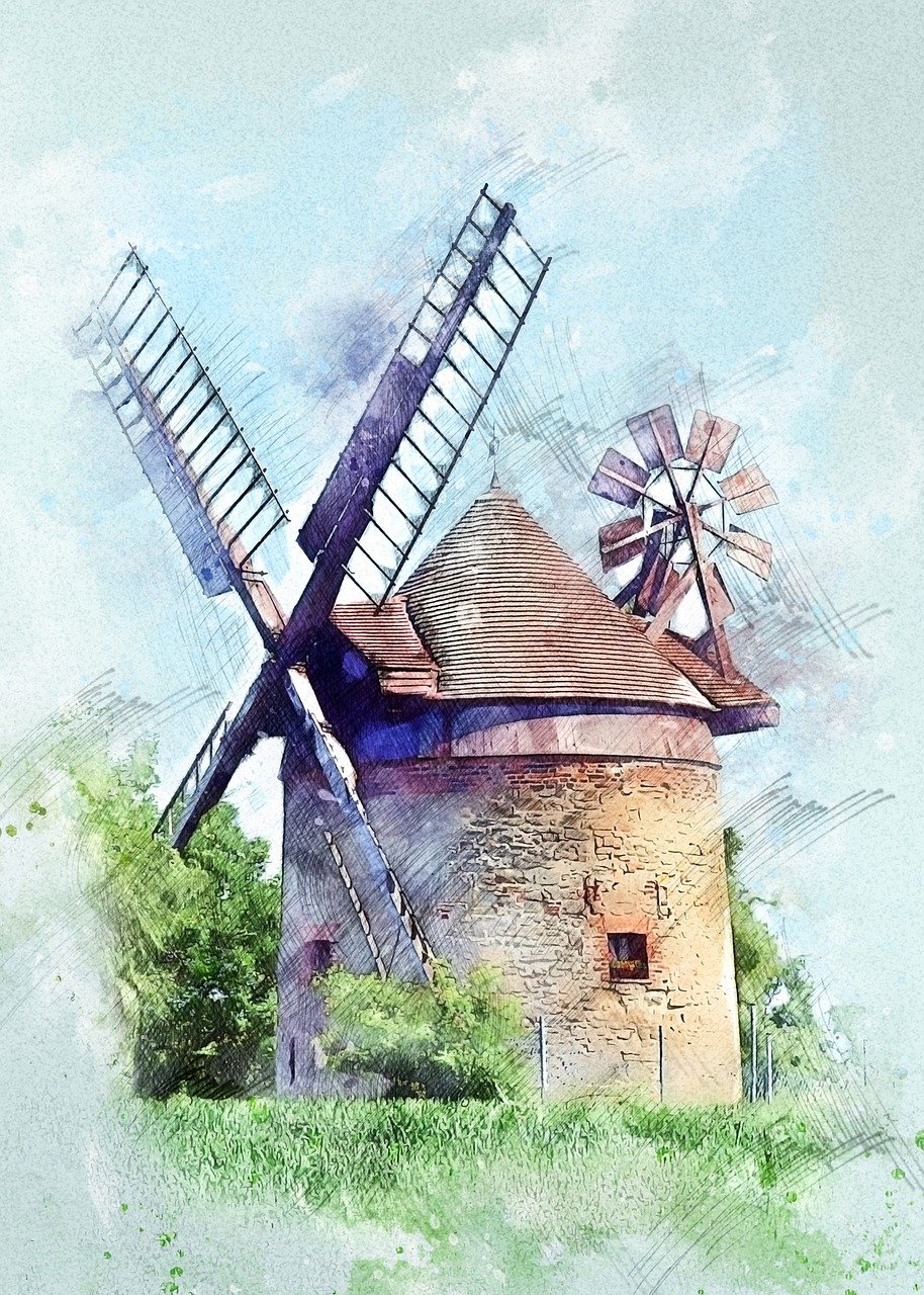 windmühle, gebäude, architektur, landschaft, historisch, alt, idylle, digitale manipulation, fotokunst, windmühle, windmühle, windmühle, windmühle, windmühle
