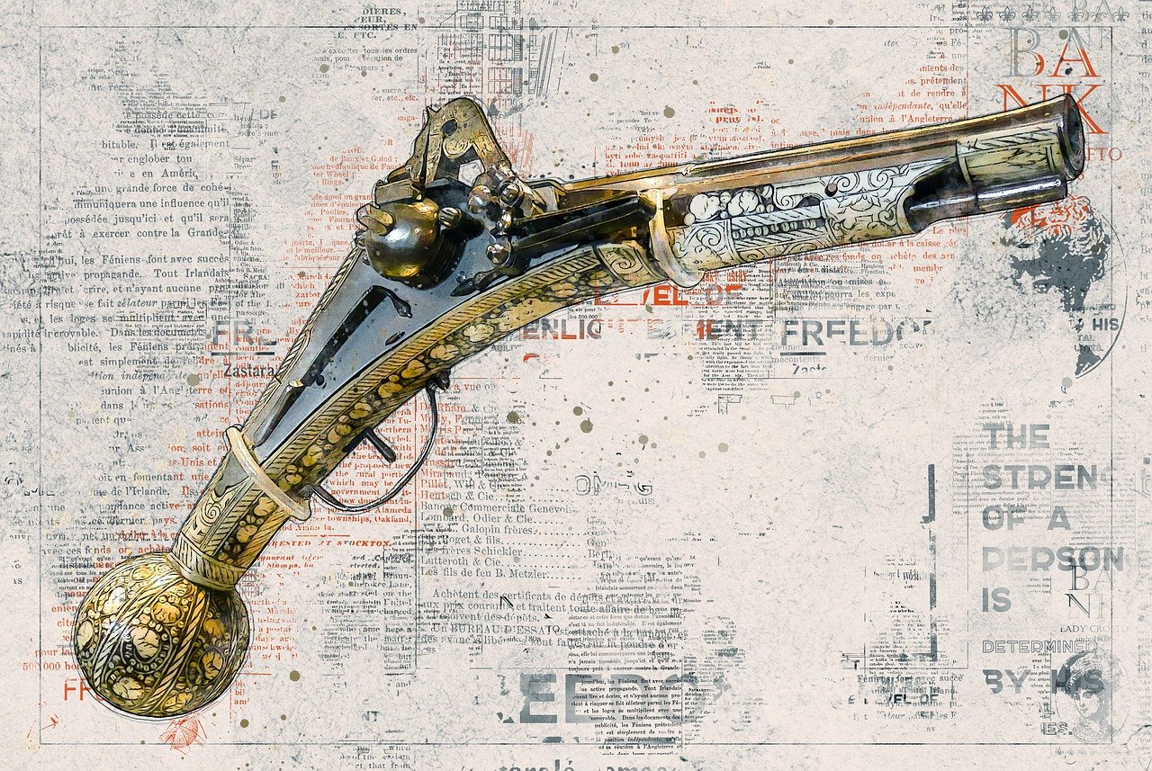 pistole, alt, waffe, mittelalter, historisch, antiquität, digitale manipulation, fotokunst