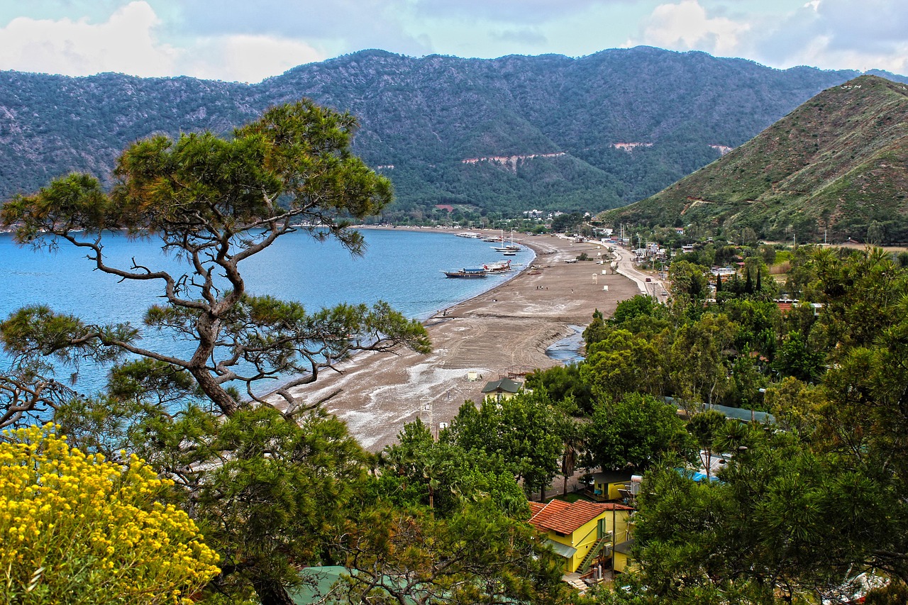 adrasan, mettez le dans le, côte, plage, mer, vacances, la nature, forêt, arbre, vue, bateau