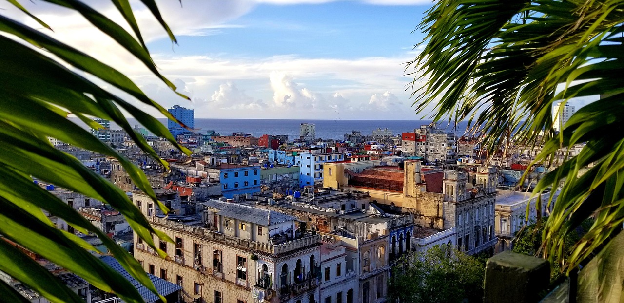 havanna, kuba, utazás, háztetőkön, tájkép, város, horizont, városi
