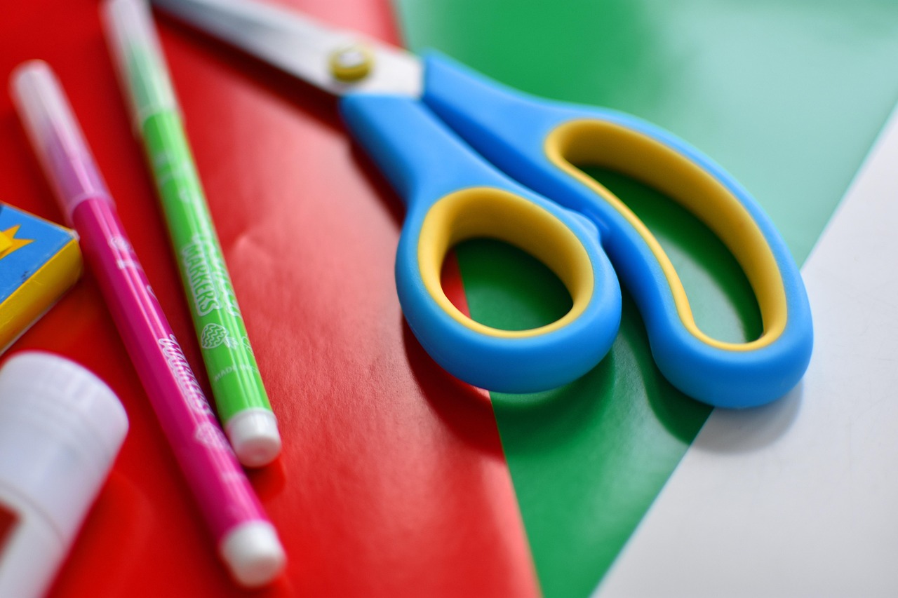 felt-tip pens, colored paper, office, scissors, scissors, scissors, scissors, scissors, scissors
