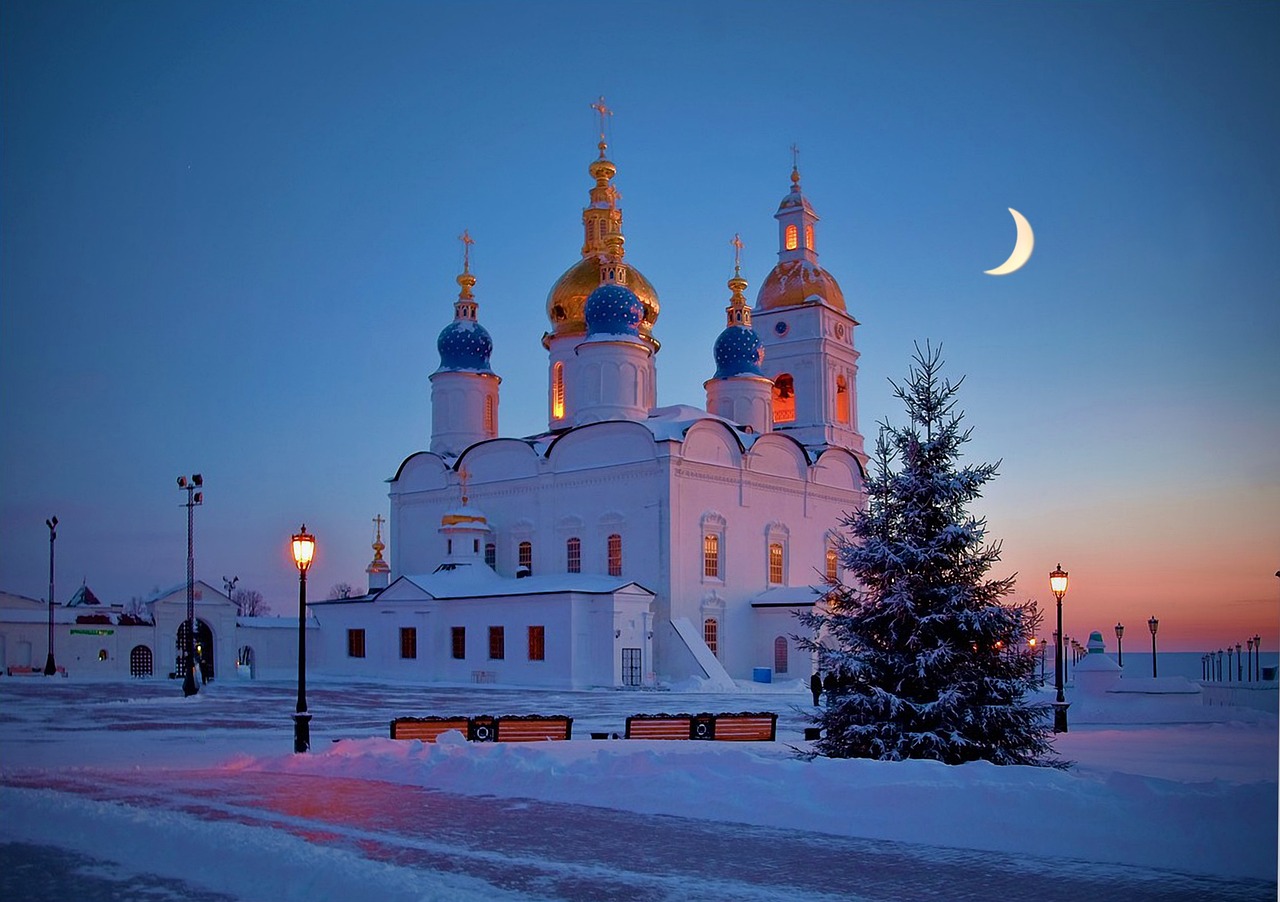 тобольск, сибирь, россия, храм, церковь, природа, архитектура, православный, религия, купола, история, небо, закат, месяц
