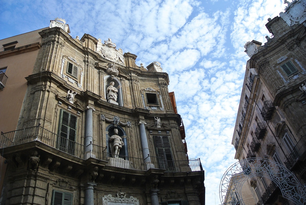 quattro canti, palermo, mestské námestie, prehliadka mesta, architektúra, historický, budova, taliansko, turizmus, murivo, dom, fasáda, medzník, mesto, historické centrum