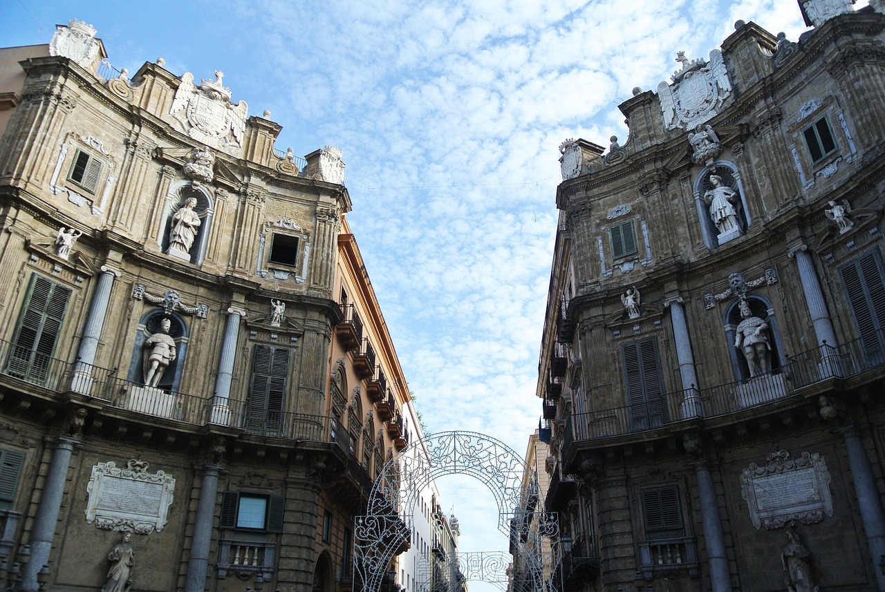 quattro canti, palermo, mestské námestie, prehliadka mesta, architektúra, historický, budova, taliansko, turizmus, murivo, dom, fasáda, medzník, mesto, historické centrum
