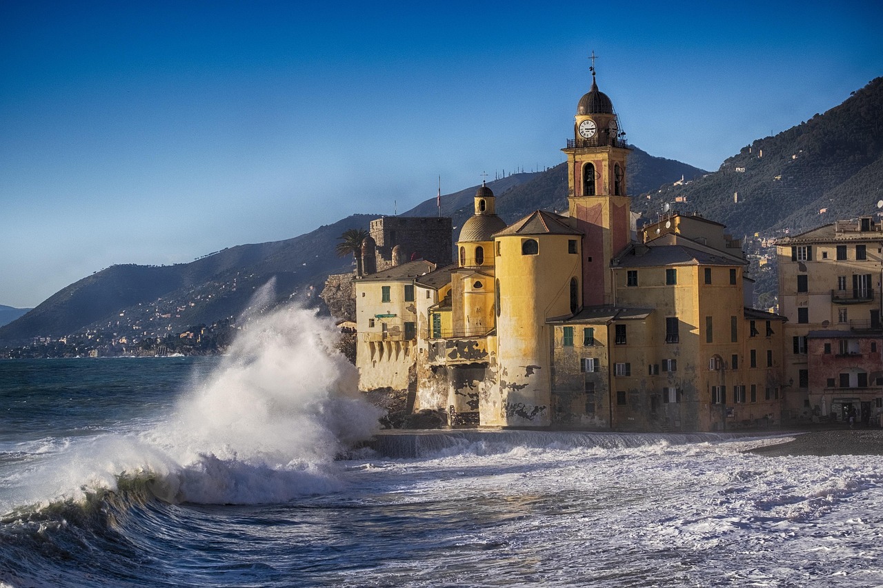 krajina, mořská bouře, camogli, ligurie, janov, voda, scénický, bouřka, cestovat, příroda, cestovní ruch