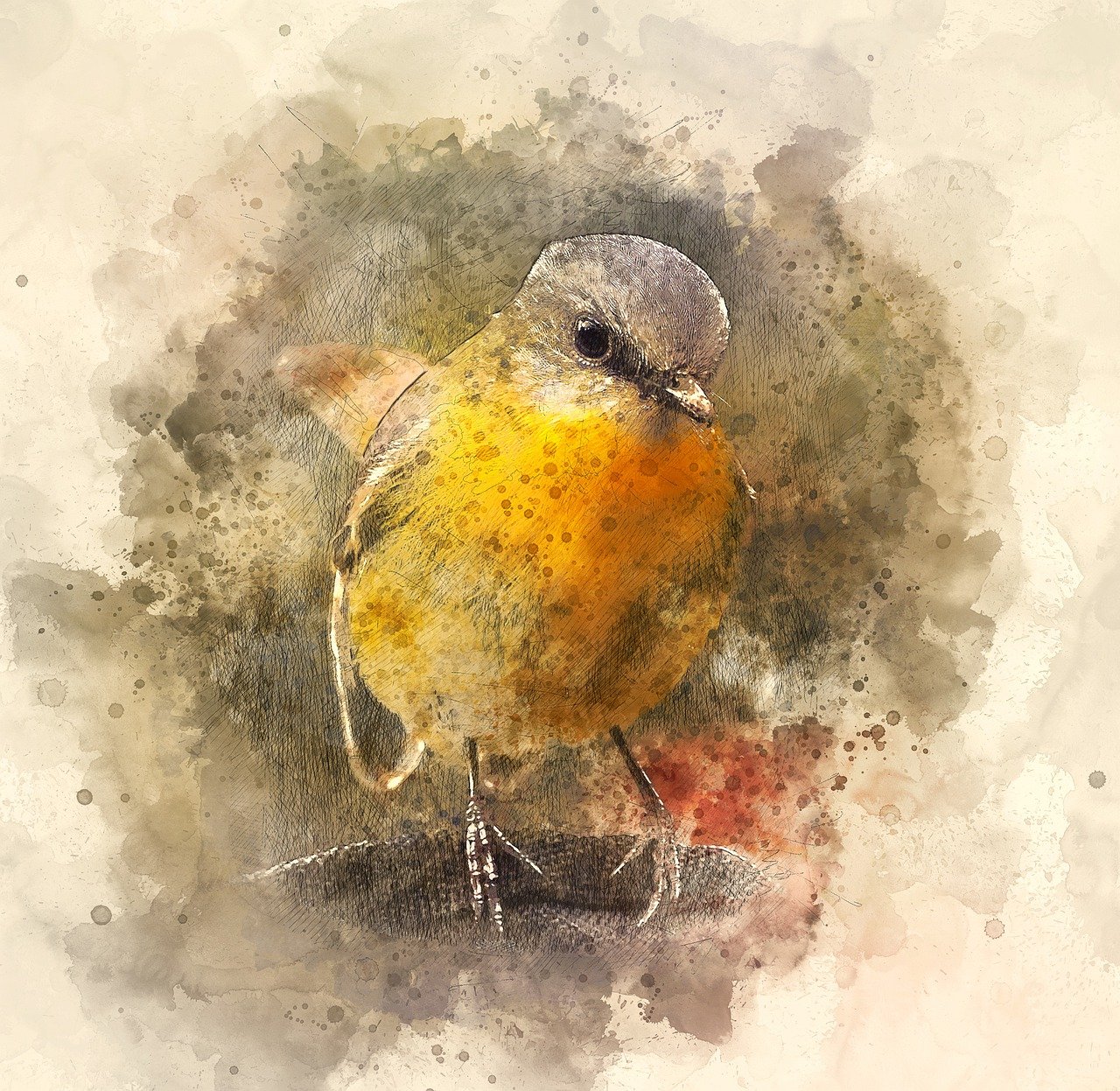 watercolor, painting, bird, animal, nature, texture, art, artwork, creative, sketch, drops, splatter, paper, artistic, painted, brown paper, brown painting, brown paint, brown watercolor, brown creative