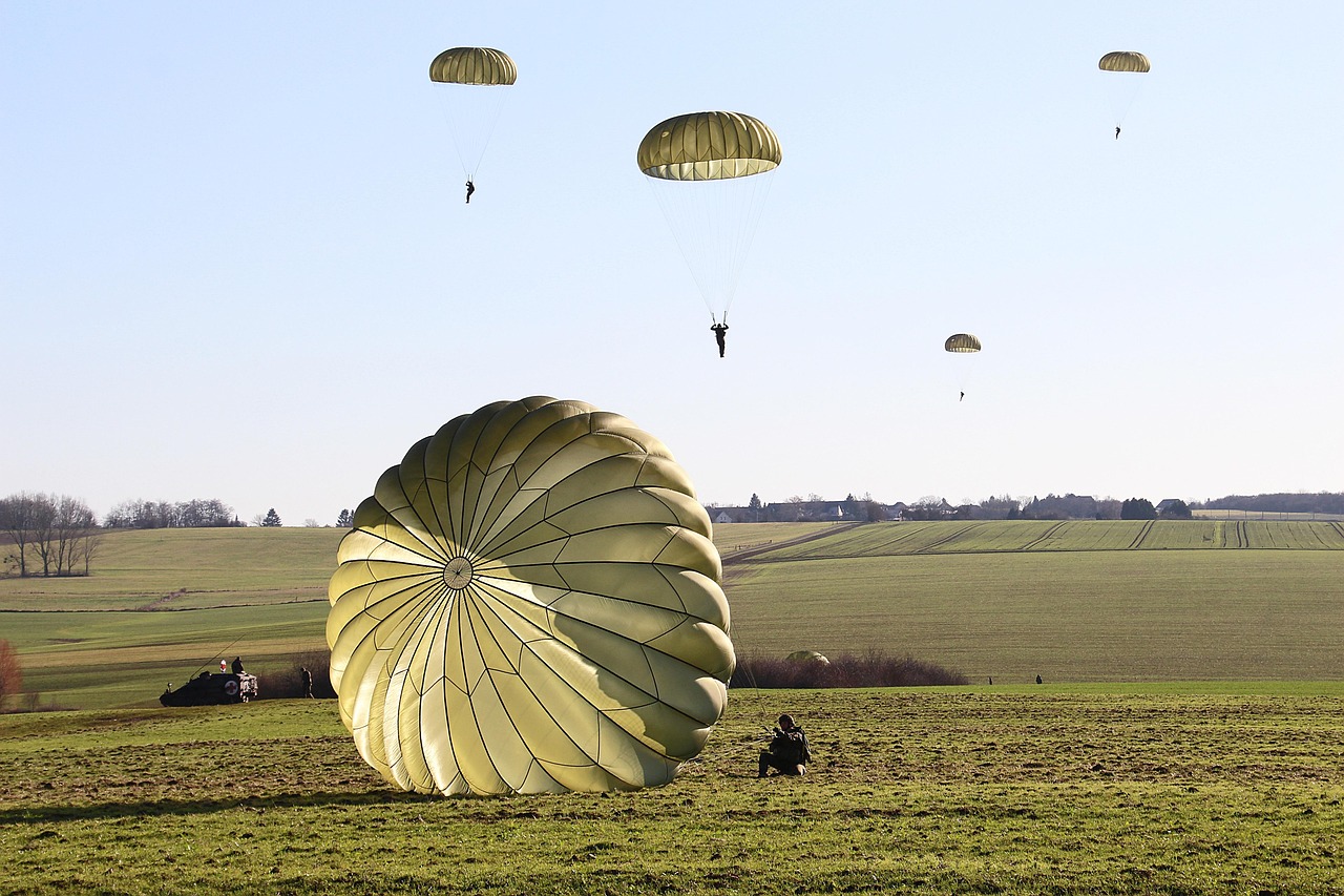 parachutes, atterrissage, mettez, exercer, gens, paradis, parachutiste, parachutisme, bleu, forces armées, mai, la sarre, parachutiste, parachutiste, parachutiste, parachutiste, parachutiste, mai