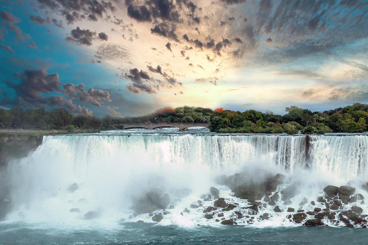 panorama, cachoeiras, querida, nuvens, água, vegetação, rio, natureza, ponte