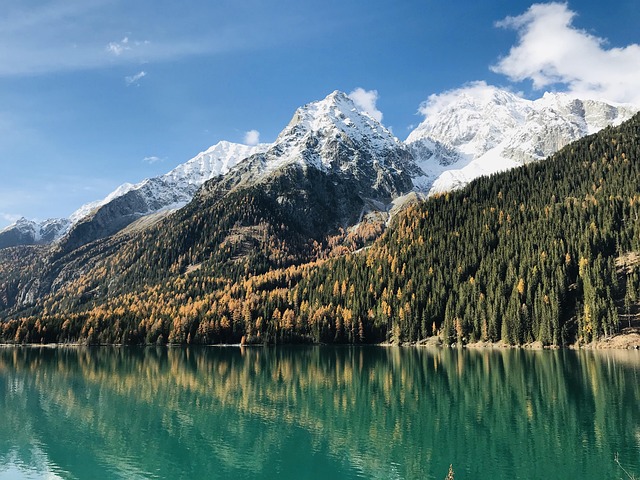 Water lake mountains snow summit fall
