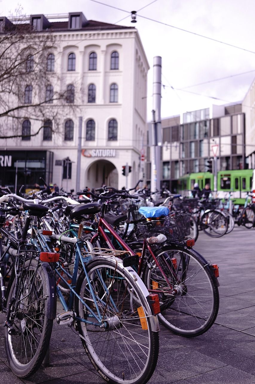 città, bicicletta, ciclismo, natura, urbano, strada, costruzione, bici, architettura, casa, biciclette, germania, treno, nuvole