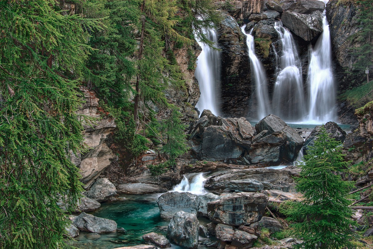 watervallen, natuur, buitenshuis, wild natuur, reis, exploratie, ontdekking, nationaal park, valle d'aosta, italië, groot paradijs, cogne, lillaz, torrent, water, bomen, milieu, toneel