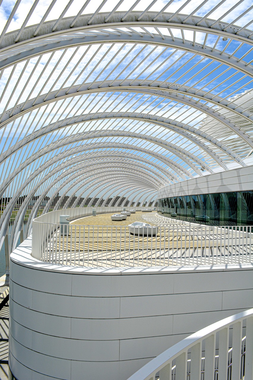 arquitetura, moderna, estrutura, construção, design, perspectiva, universidade, politecnico, calatrava, futurista, minimalista, querida, contemporânea, orgânica, tecnologia, tecnológica, água, reflexão, nuvem, natureza, exterior, concreto, branco, sombra, arcos, curvas