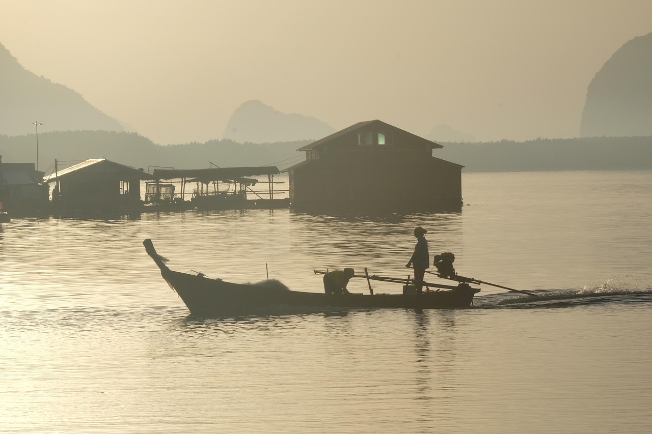 matin, vue, mer, le matin, nature, mettez les voiles, bateau de pêche, brun de pêche, matin brun