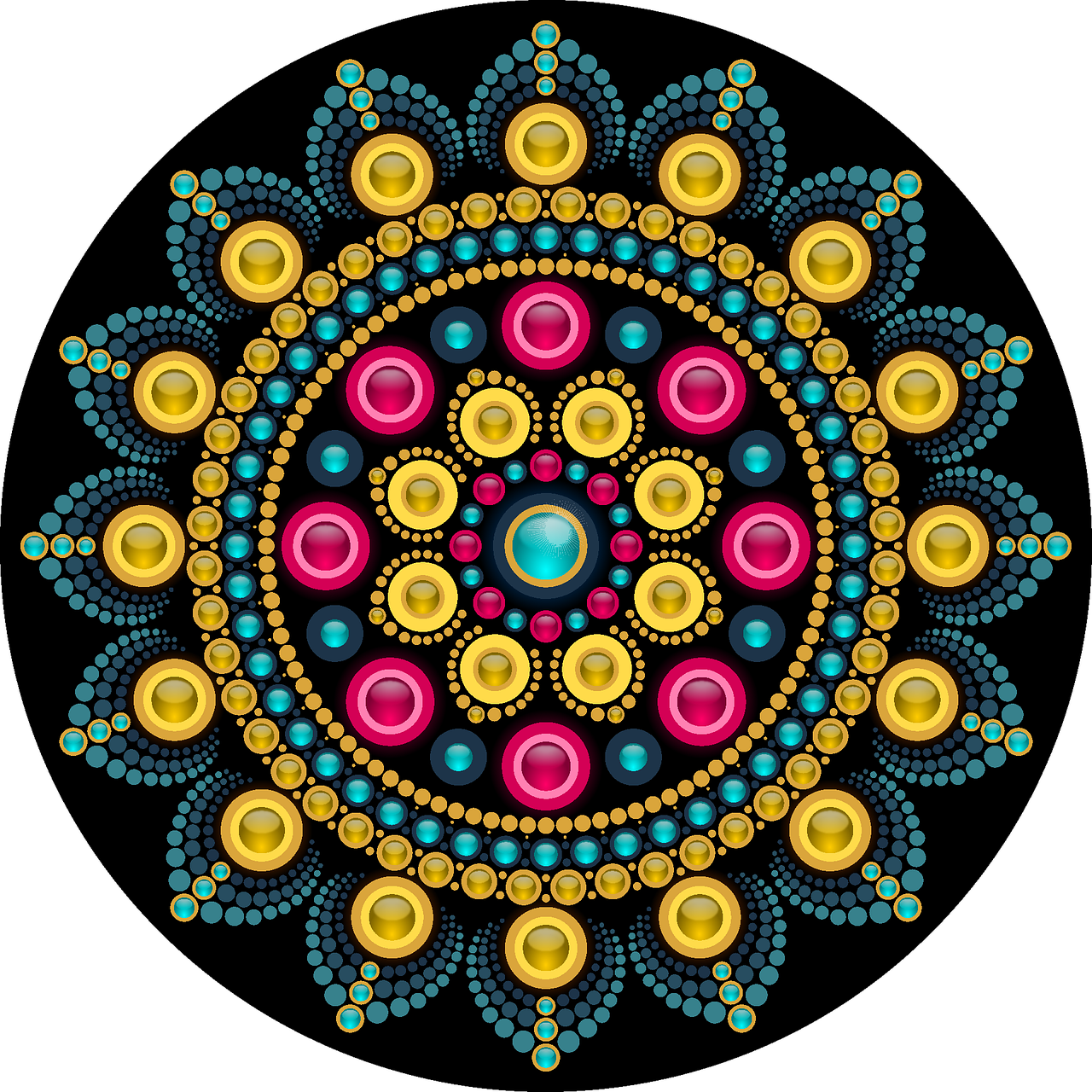 decorativo, fondo de la flor, papel pintado de flores, ornamento, mandala, flor, pétalos, adorno, puntos, círculos, ronda, geométrico, concéntrico, hermosas flores, formas, abstracto, naturaleza, arte digital, simétrico, puntillismo, resumen