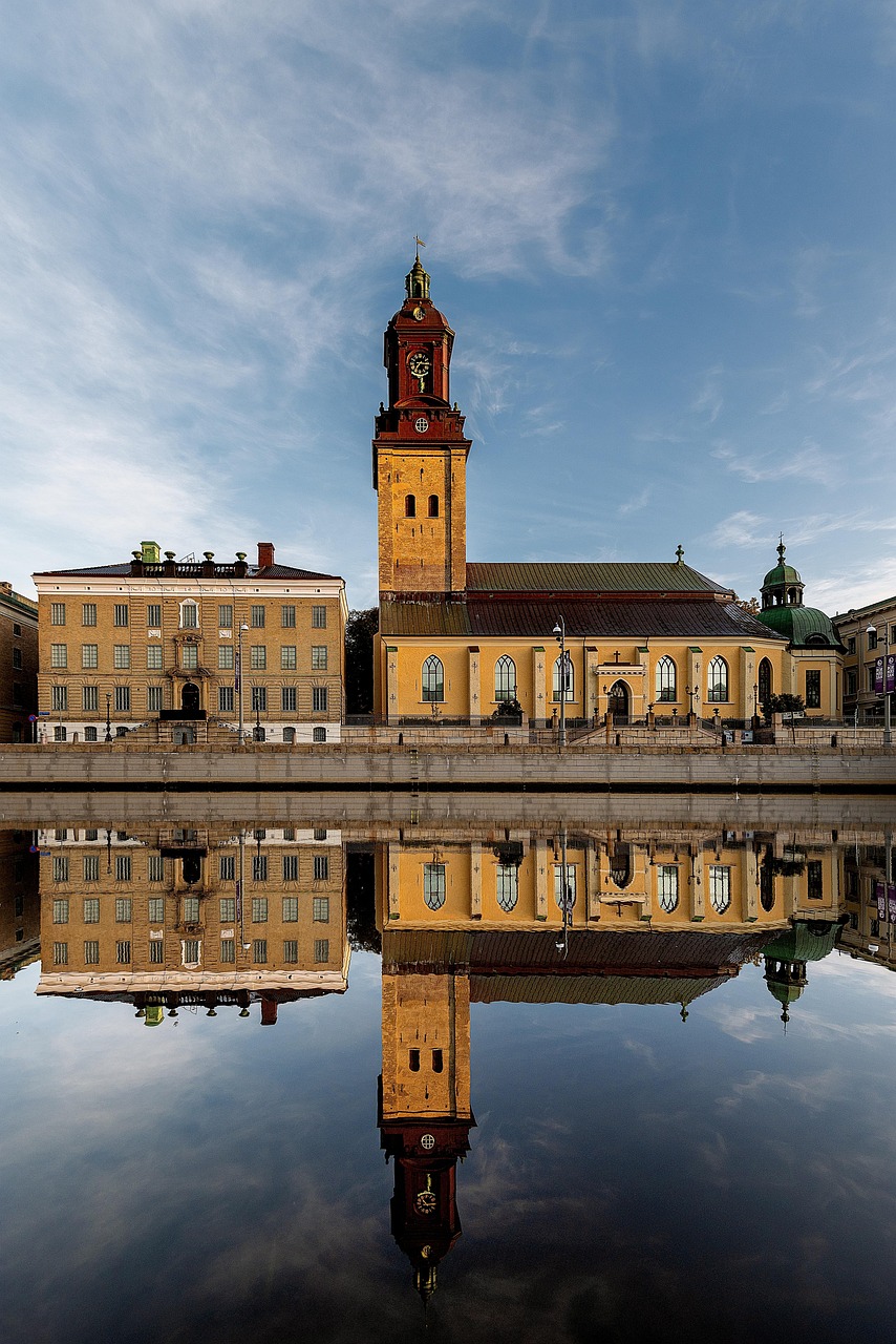 nemecký kostol, gothenburg, port, město, švédsko, voda, reflexie, obloha, architektúry, mesto, pobrežné, budova, sea, pamiatka, príroda, výlet, dom, cloud