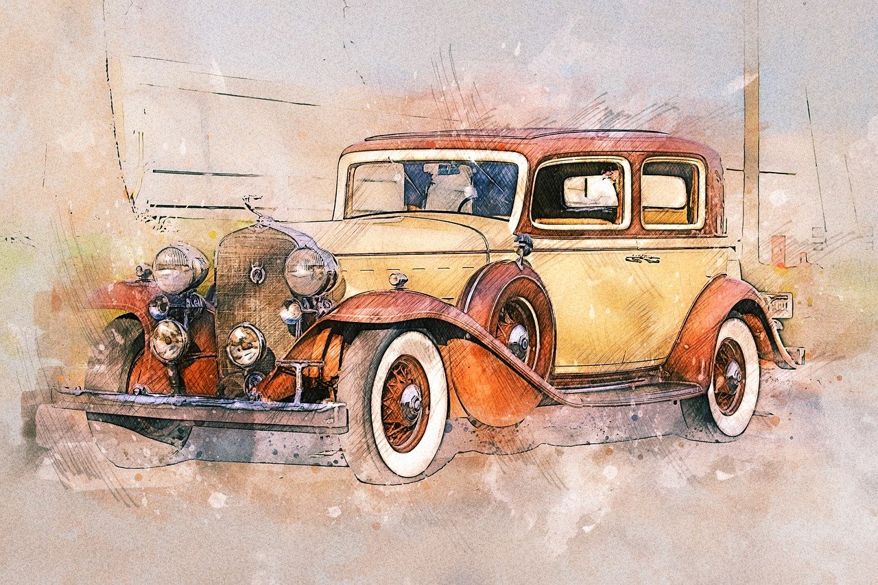 cadillac 1932 v12, oldtimer, transport, wagen, fahrzeug, alt, retro, klassisch, jahrgang, automobil, nostalgie, antiquität, digitale manipulation, fotokunst