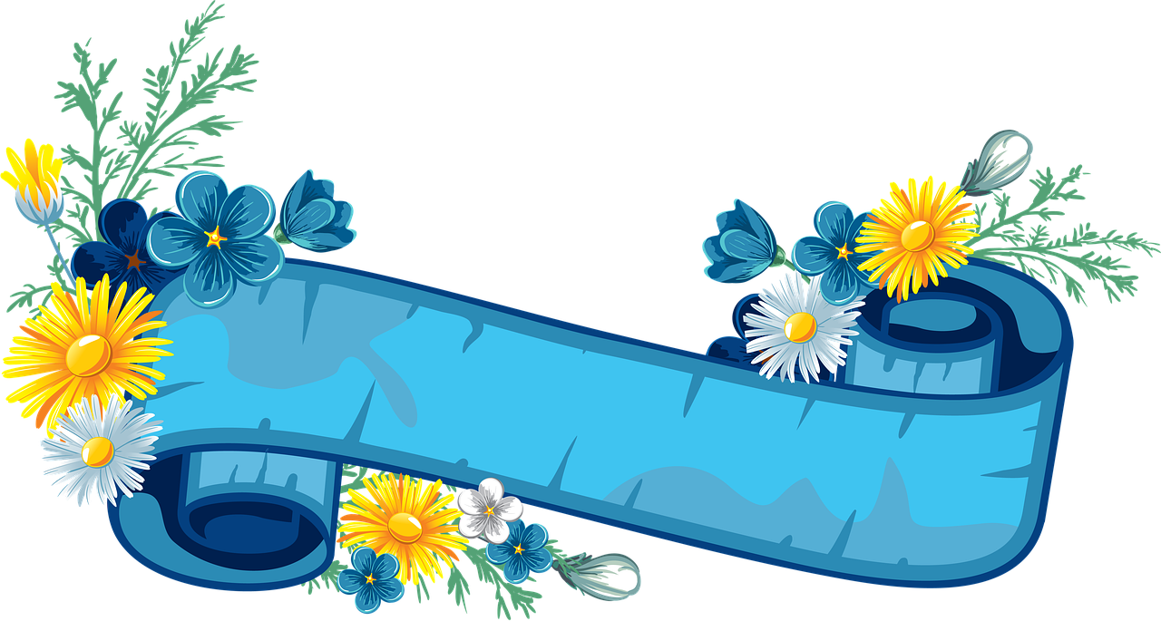 banner, flowers, nature, petals, buds, leaves, foliage, decorative, decoration, topper