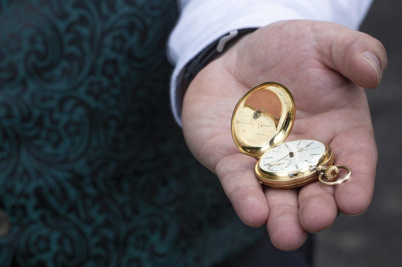 taschenuhr, beobachten, zeitmesser, zeit, uhr, goldene taschenuhr, jahrgang, alt, klassisch