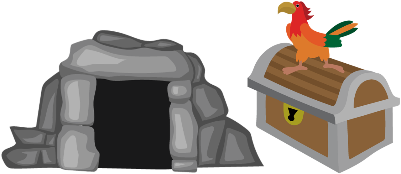 la grotte, trésor, poitrine, île, survie, dispositif, vie, entreprise