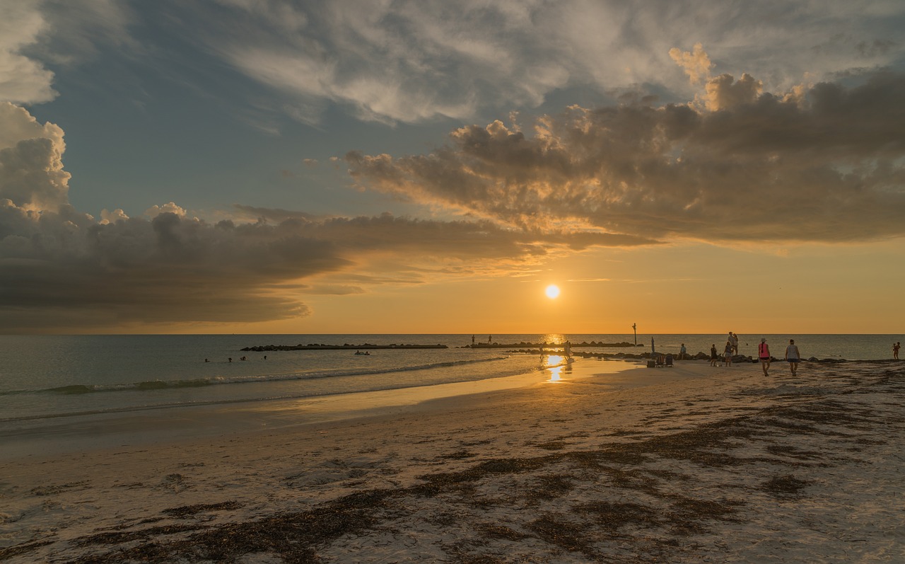 tramonto, spiaggia, oceano, nuvole, tropicale, viaggio, destinazione, natura, vacanza, sabbia, turismo, acqua, cielo, isola