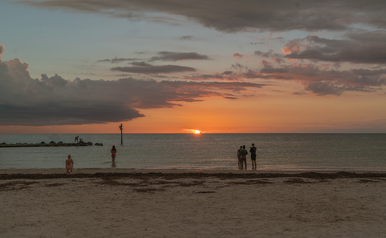 tramonto, spiaggia, oceano, nuvole, tropicale, viaggio, destinazione, natura, vacanza, sabbia, turismo, acqua, cielo, isola