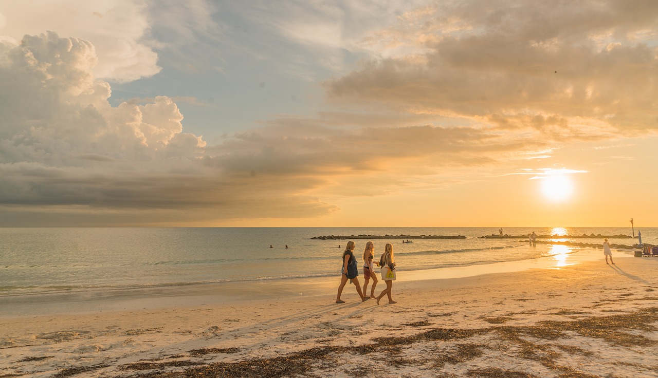 sunset, sky, ocean, beach, sand, island, clouds, tropical, travel, destination, nature, vacation, tourism
