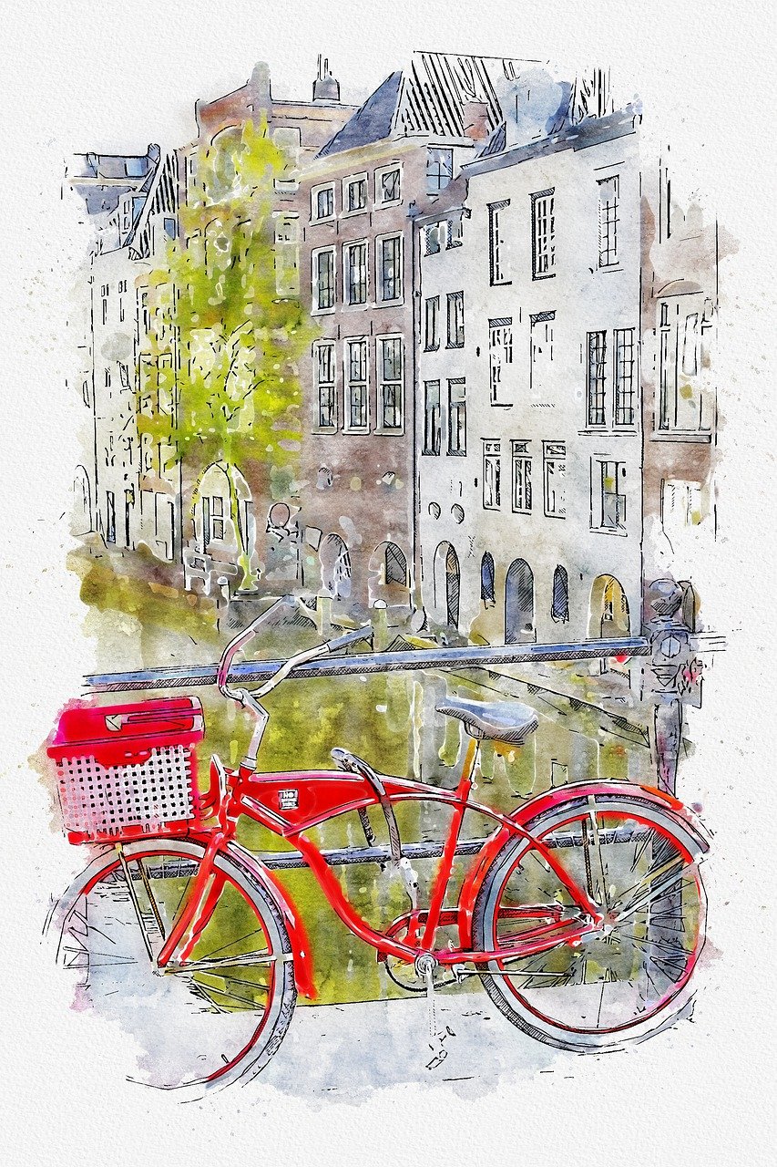 bicicletta, città, edifici, canale, ponte, canale navigabile, corso d'acqua, edifici residenziali, appartamenti, utrecht, olanda, arte fotografica