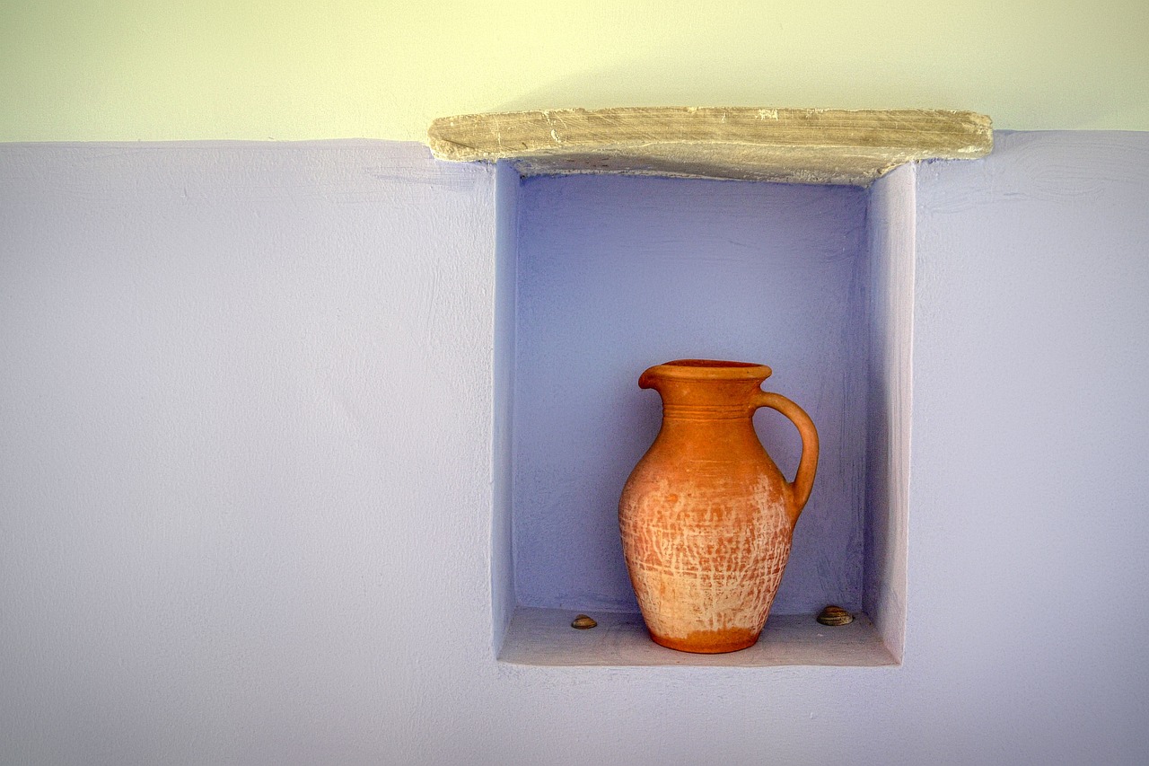 pottery, jug, jar, krug, niche, wall, indentation, sound, decoration, interior, design, style, frame, traditionally, mediterranean, art, jewellery, retro, pottery, pottery, jug, jug, niche, niche, niche, niche, niche