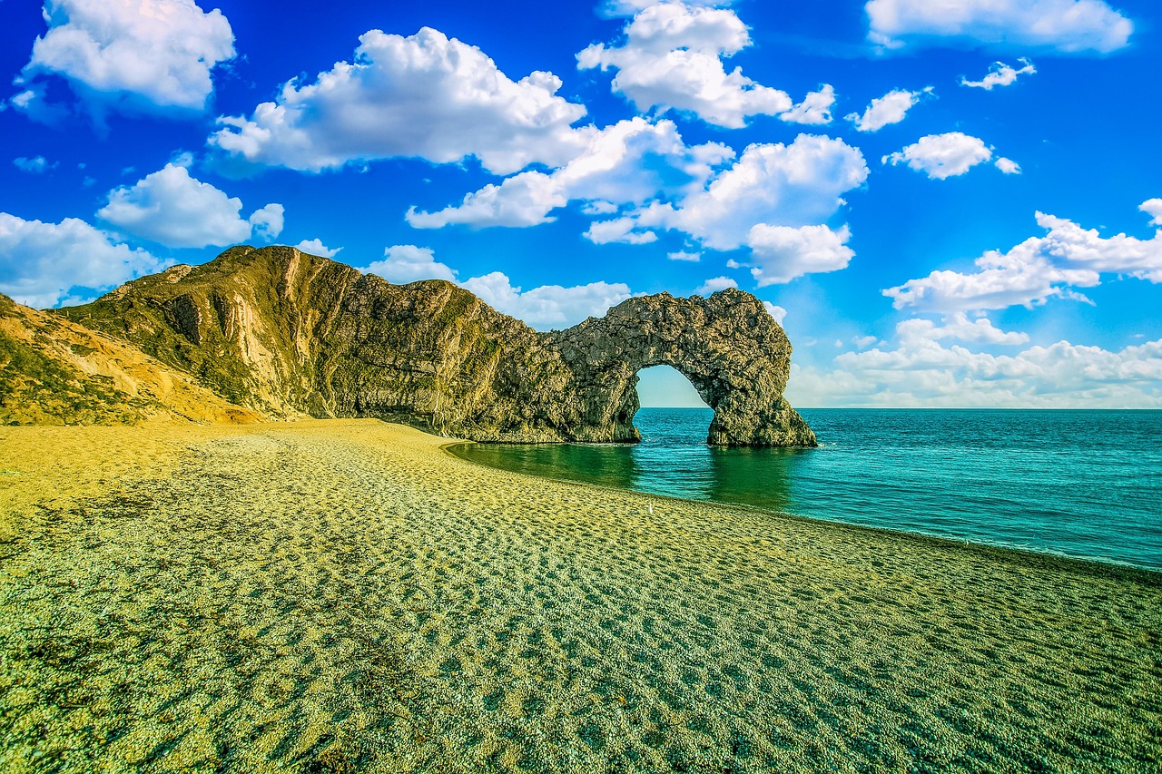 arch, beach, ocean, rocks, coast, durdle door, dorset, nature, england, seascape, landmark, landscape