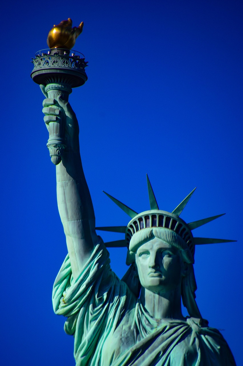statue of liberty, torch, sculpture, statue, landmark, sky, tourist attraction, liberty, liberty island, new york city, nature, new york, usa