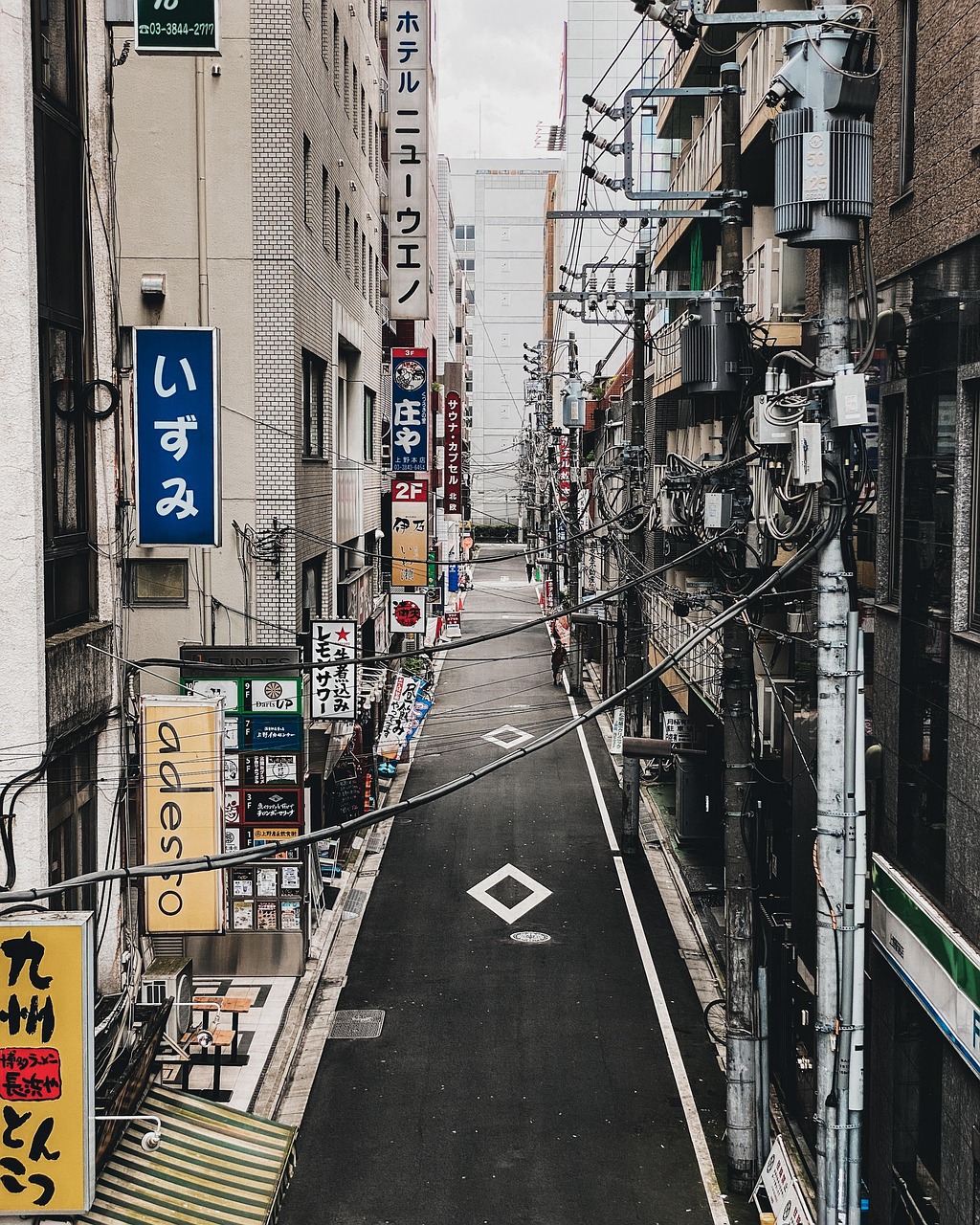 gata, väg, natur, butiker, vägskyltar, byggnader, urban, stad, sommar, tokyo, anime, japan