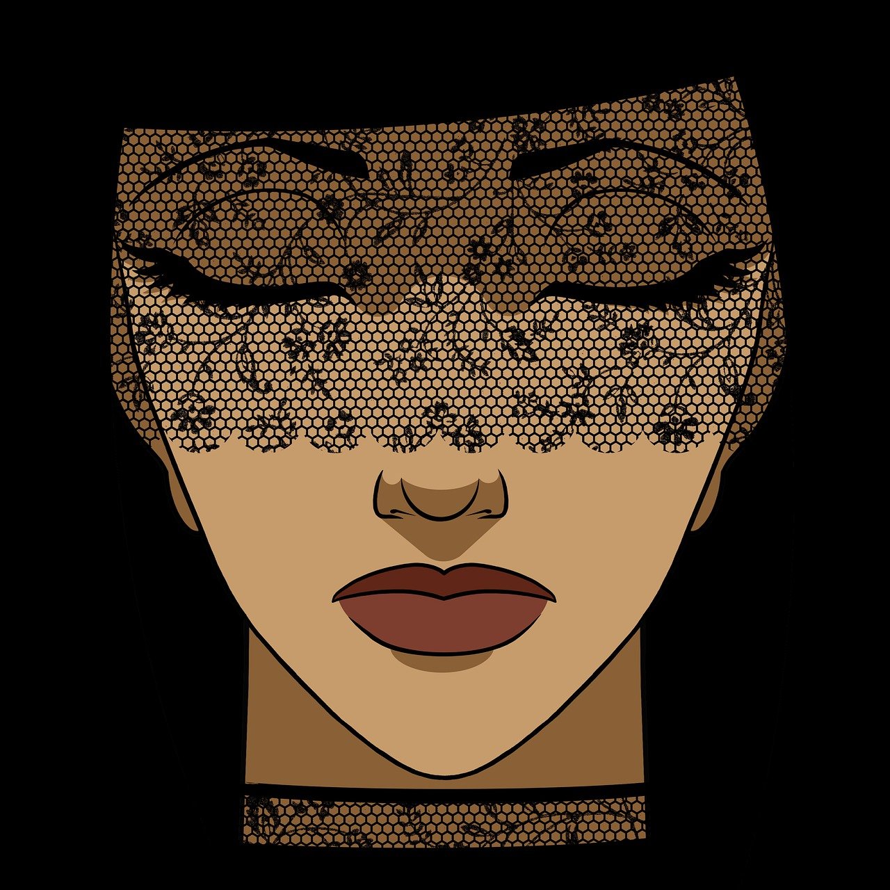 femme, voile, fille triste, deuil, visage, triste, tristesse, fille, dentelle, foncé, dessin, portrait