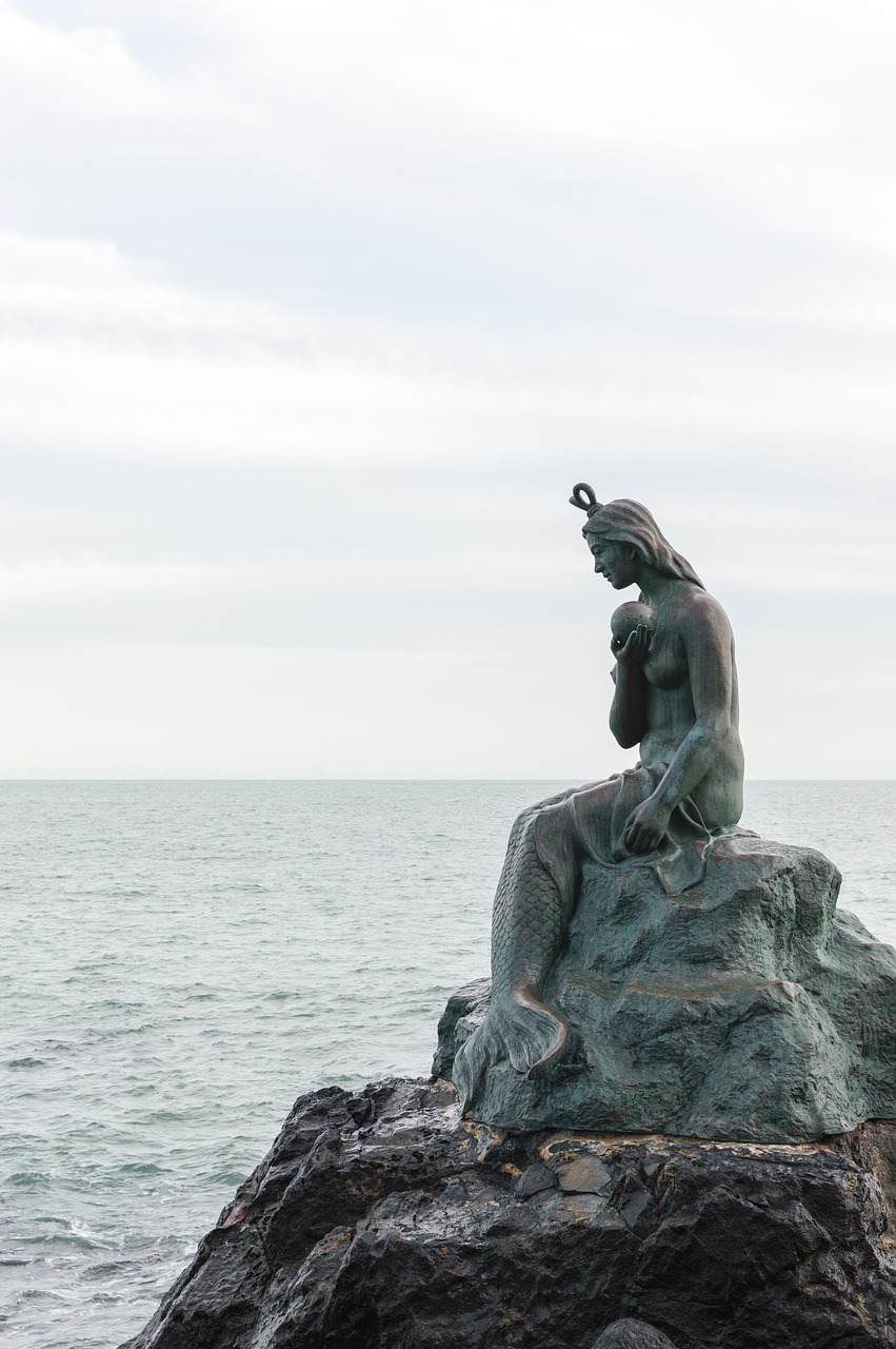 mořská panna, socha, moře, pláž haeundae, skála, sochařství, památník, příroda, pláž, oceán, pobřeží, pobřežní čára, cestovní ruch, ostrov dongbaek, busan, korea
