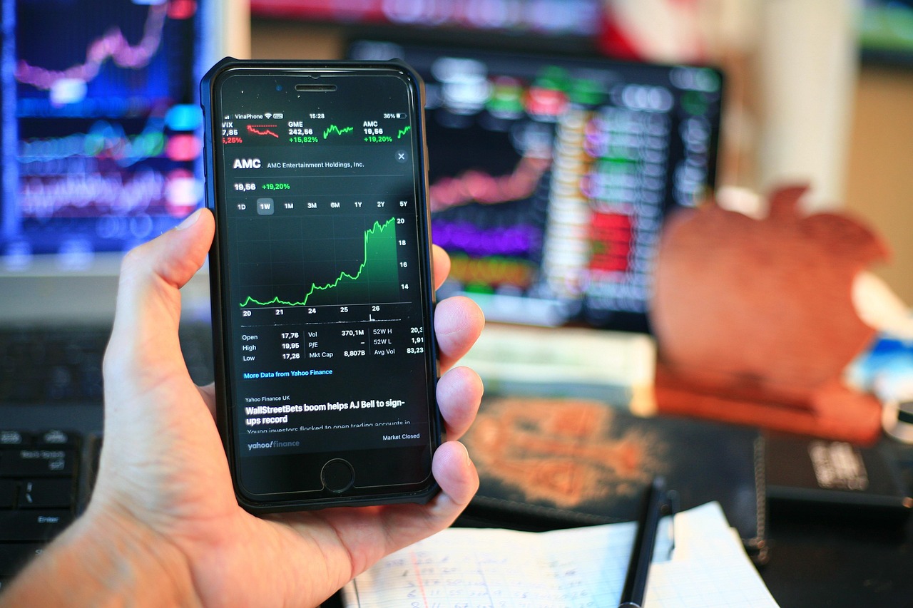bourse, graphique, commerce, actions, téléphone mobile, investissement, amc, gme, bulle, crash, marché, niais, cboe, wallstreetbets, haie, fonds, économie, statistiques