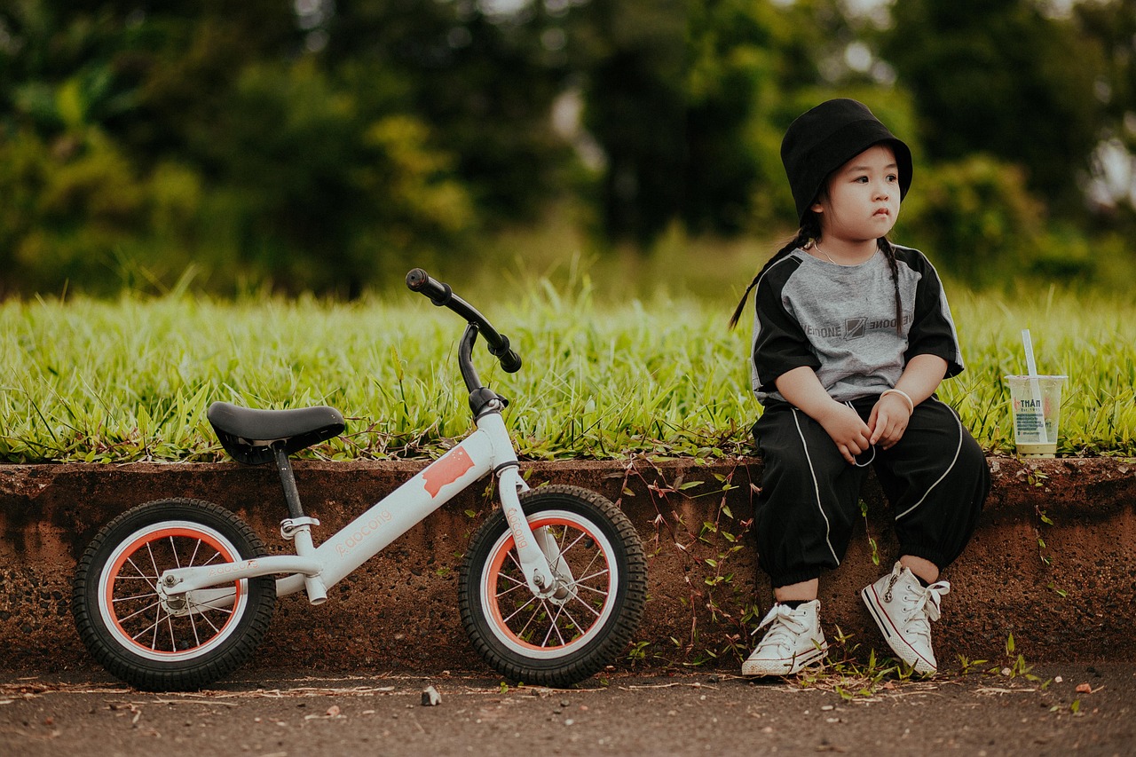 fiets, baby, meisje, kinderen, schattig