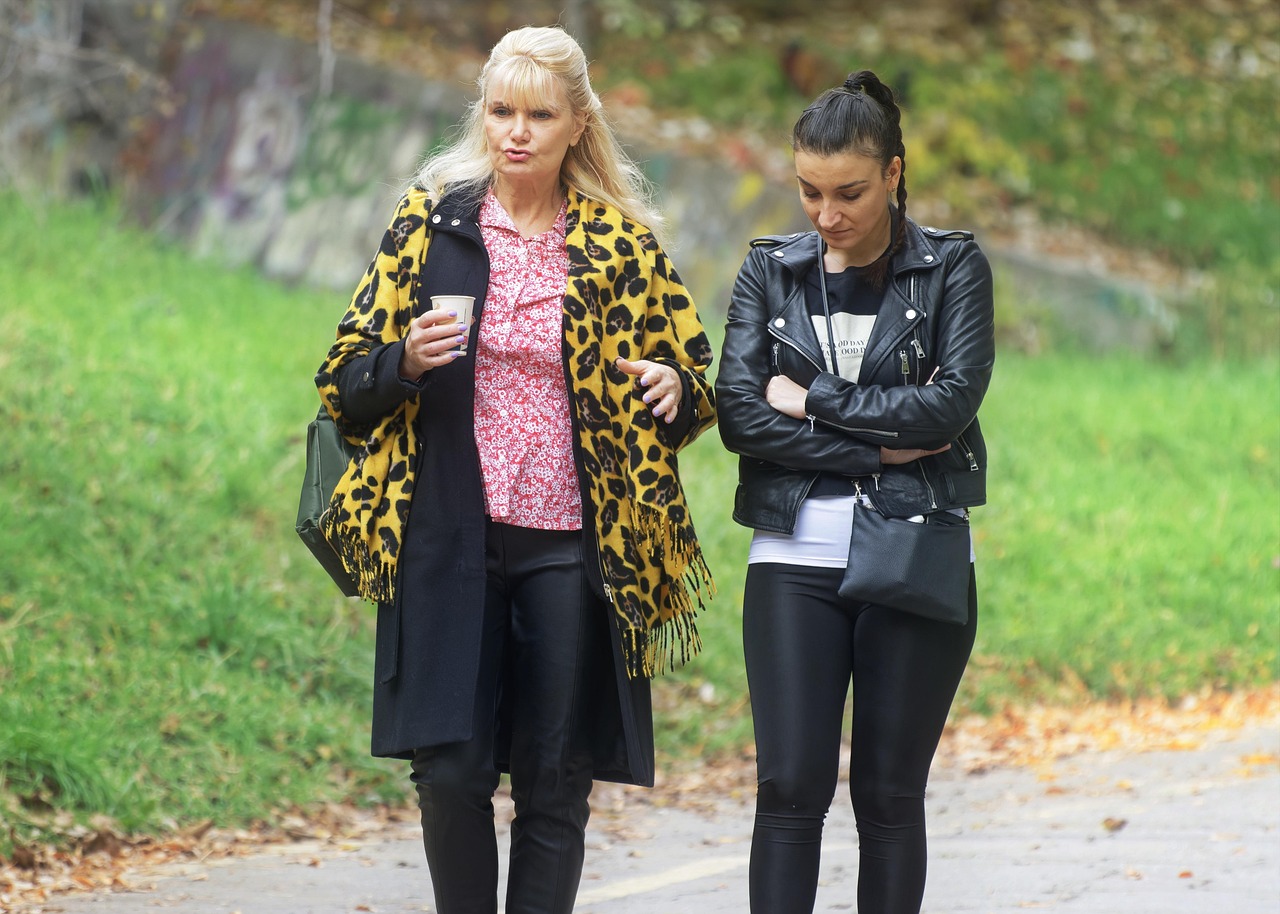women, taking a walk, autumn, park, outdoors, midday stroll