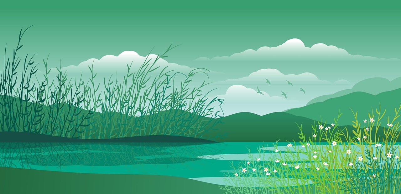 jezioro, sceneria, góry, zielone tło, zielona tapeta, tło, krajobraz, natura, kwiaty, rzeka, chmury, scenariusz, panorama, środowisko, góra
