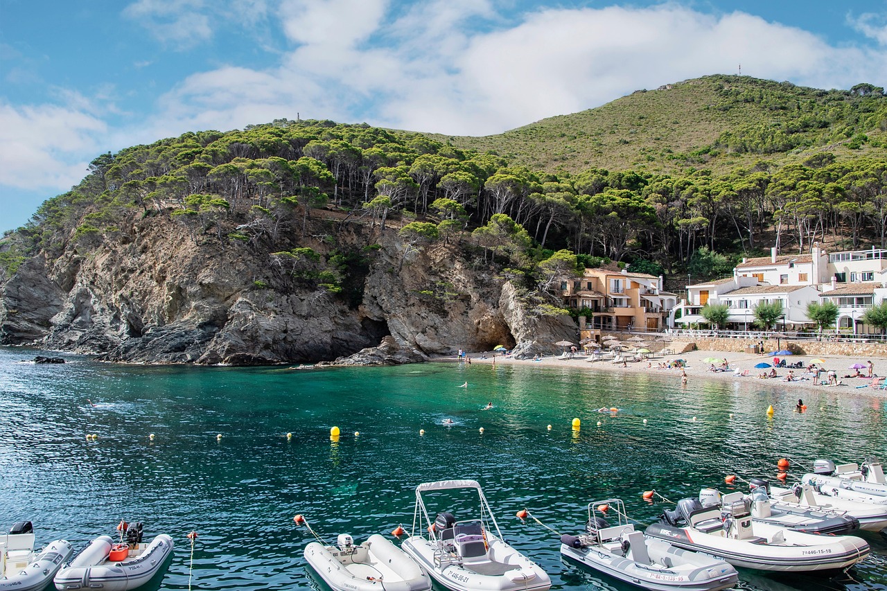 landscape, beach, cala, boats, mountain, darling, clouds, holiday, nature