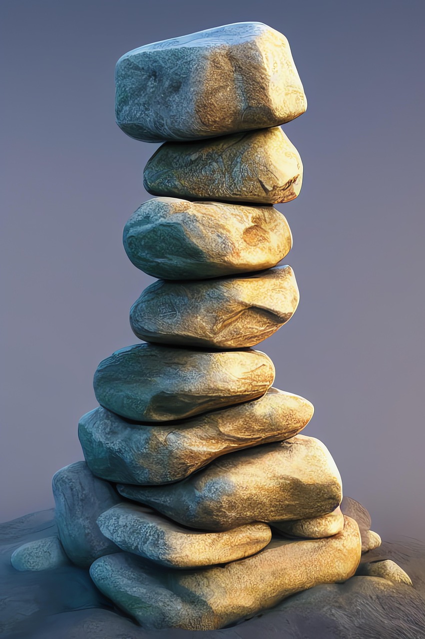 generated, cairn, stone cairn, rock cairn, rocks, volcanic stones, monumental sculpture, sculpture, 3d rendering